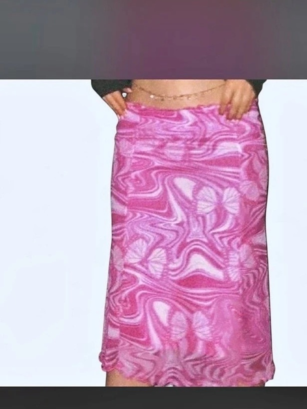 Abstract Pink & White Midi Skirt